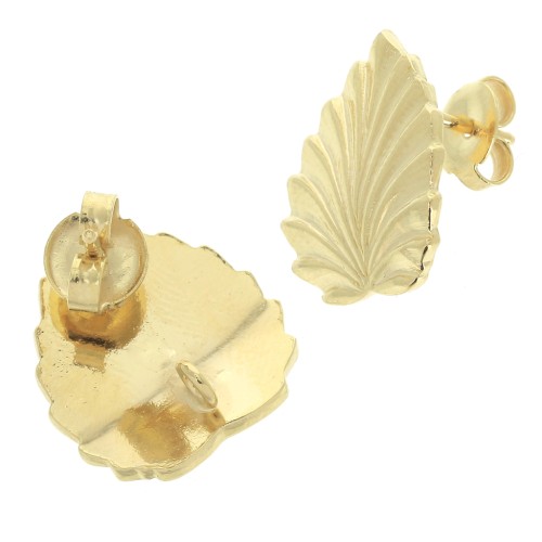 Clous d'oreilles feuille 17.5x15.5 mm avec anneau ouvert - Doré à l'or fin x2