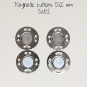 Set de 2 boutons aimantés à coudre 20 mm - Argenté