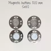 Set de 2 boutons aimantés à coudre 20 mm - Argenté