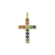 Breloque croix Oxydes de Zirconium 11.5x7 mm - Doré à l'or fin - Multicolore x1|raw }}