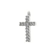 Breloque croix avec Oxydes de Zirconium 11x6 mm - Rhodié - Crystal x1