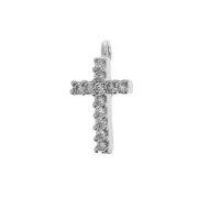Breloque croix avec Oxydes de Zirconium 11x6 mm - Rhodié - Crystal x1