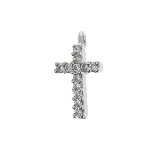 Breloque croix avec Oxydes de Zirconium 11x6 mm - Rhodié - Crystal x1