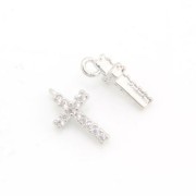 Breloque croix avec Oxydes de Zirconium 11x6 mm - Rhodié - Crystal x1