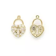 Breloque cadenas forme coeur &  Oxydes de Zirconium- anneau ouvert 16x10.5mm Doré - Crystal x1