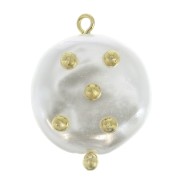 Pendentif palet irrégulier avec boules dorées imitation nacre 23x18 mm - Blanc x1