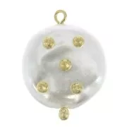 Pendentif palet irrégulier avec boules dorées imitation nacre 23x18 mm - Blanc x1