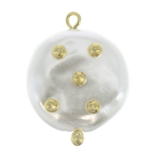 Pendentif palet irrégulier avec boules dorées imitation nacre 23x18 mm - Blanc x1