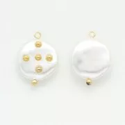 Pendentif palet irrégulier avec boules dorées imitation nacre 23x18 mm - Blanc x1