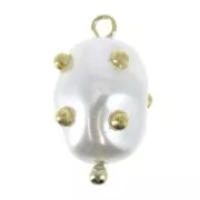 Pendentif perle irrégulière avec boules dorées imitation nacre 22.5x13 mm Blanc x1
