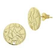 Clous d'oreilles disque martelé avec un trou 15 mm - Doré à l'or fin x2