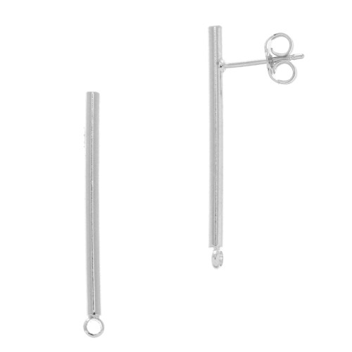 Clous d'oreilles barre avec anneau fermé 33x2 mm - Rhodié x2