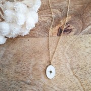 Breloque ovale motif étoile - résine époxy Bleu - 17x11 mm - Argent 925 x1