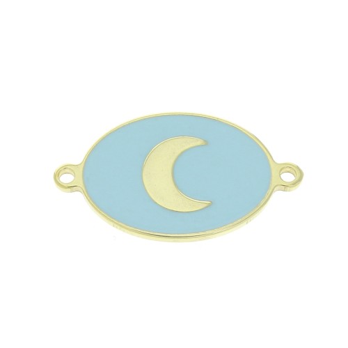 Intercalaire ovale motif lune - résine époxy Bleu - 19x11 mm - Argent 925 Doré x1