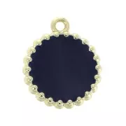 Breloque ronde en laiton et résine époxy 17x15 mm Doré - Bleu nuit x1