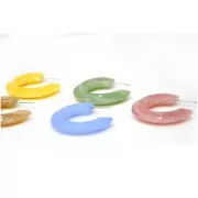 Créoles plates - effet marbré - en acrylique 47 mm - Rose - Blanc x2