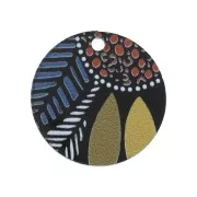 Sequin rond en plexiglas 22 mm motif ethnique - Noir - Multicolore x1