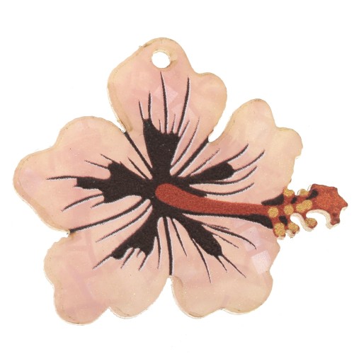 Pendentif fleur d'hibiscus en plexiglas pailleté 25x30 mm - Rose x1