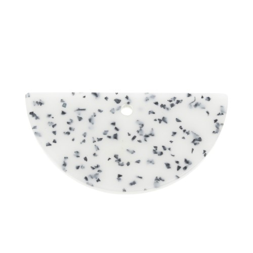 Pendentif demi-lune en résine 20x39.5 mm - Terrazzo Blanc et Noir  x1