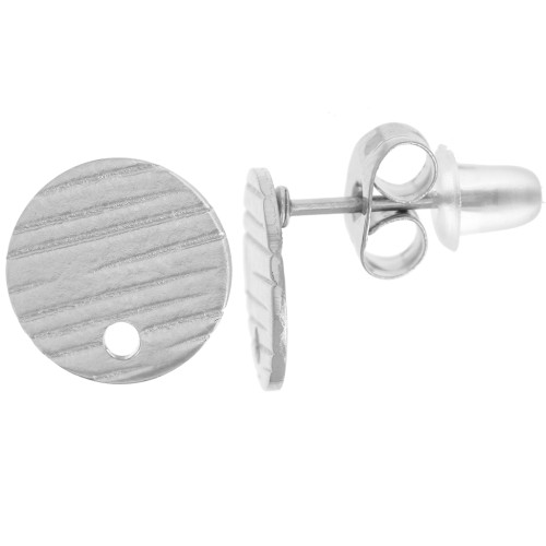 Clous d'oreilles disque strié 10 mm avec un trou - Acier inoxydable 304L x2