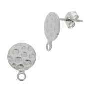 Clous d'oreilles disque martelé 10 mm avec un anneau fermé - Acier inox 304L x2