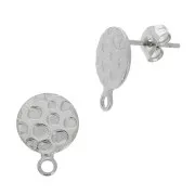 Clous d'oreilles disque martelé 10 mm avec un anneau fermé - Acier inox 304L x2