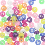 Assortiment 100 perles plates lettres alphabet en relief 9.5mm Multicolore Argenté|raw }}