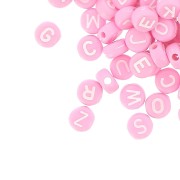 Assortiment de 200 perles plates lettres alphabet 7 mm - Rose - Blanc