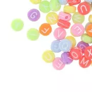 Assortiment de 200 perles lettres alphabet 7 mm Multicolore Fluo - Blanc