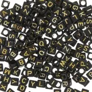 Assortiment de 200 perles lettres alphabet cubes 6 mm - Noir - Doré