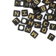Assortiment de 200 perles lettres alphabet cubes 6 mm - Noir - Doré