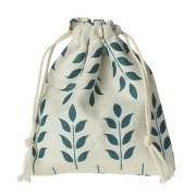 Pochons en lin motif feuilles pour bijoux 145x160 mm Beige - Vert x2