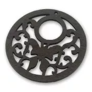 Pendentif rond papillon 50 mm en bois Noir x1