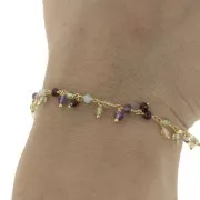 Chaîne fantaisie 6.5mm avec pierres gemmes rondes Argent 925 Doré à l'or fin x20cm