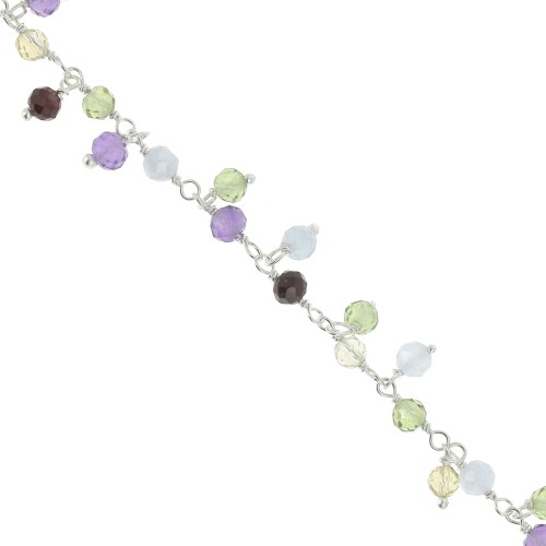 Chaîne fantaisie 6.5 mm avec pierres gemmes rondes - Argent 925 x20cm