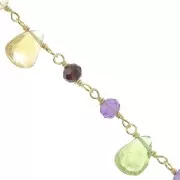 Chaîne fantaisie 7.5mm - pierres gemmes gouttes - Argent 925 Doré à l'or fin x20cm