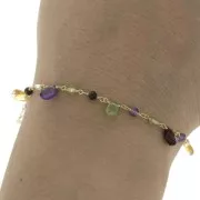 Chaîne fantaisie 7.5mm - pierres gemmes gouttes - Argent 925 Doré à l'or fin x20cm