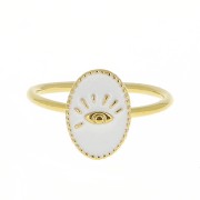 Bague ovale réglable avec résine époxy - motif oeil  - Doré à l'or fin - Blanc x1|raw }}