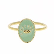 Bague ovale réglable avec résine époxy - motif oeil - Doré à l'Or Fin - Mint x1|raw }}