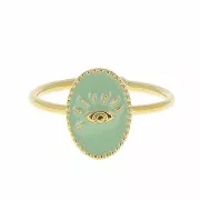 Bague ovale réglable avec résine époxy - motif oeil - Doré à l'Or Fin - Mint x1