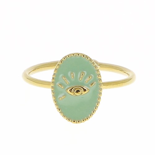 Bague ovale réglable avec résine époxy - motif oeil - Doré à l'Or Fin - Mint x1