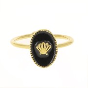 Bague ovale réglable - résine époxy - motif coquillage - Doré à l'Or Fin - Noir x1|raw }}