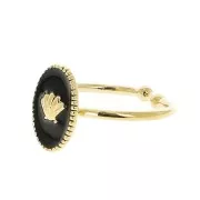 Bague ovale réglable - résine époxy - motif coquillage - Doré à l'Or Fin - Noir x1