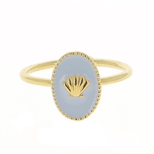 Bague ovale réglable résine époxy motif coquillage -Doré à l'Or fin -Mauve clairx1