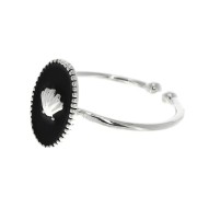 Bague ovale réglable avec résine époxy - coquillage - Placage argent fin - Noir x1