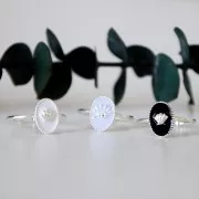 Bague ovale réglable avec résine époxy - oeil - Placage argent fin - Mint x1