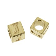 Perle lettre alphabet cube 5 mm avec gros trou - J - Plaqué Or 3 microns x1