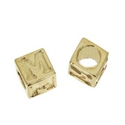 Perle lettre alphabet cube 5 mm avec gros trou - M - Plaqué Or 3 microns x1|raw }}