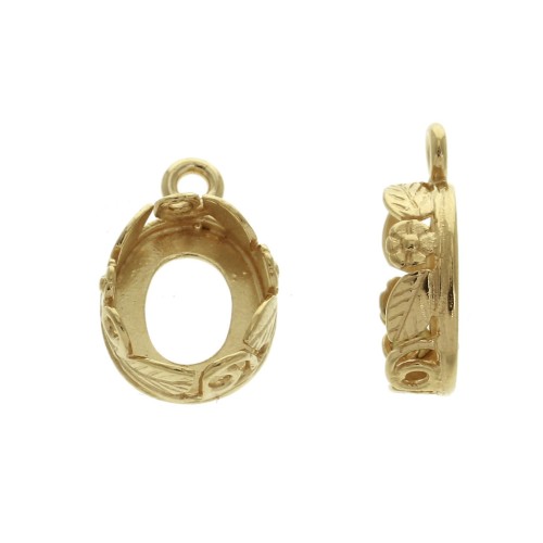 Pendentif ovale travaillé pour cabochon fond plat 10x8 mm - Plaqué Or 3 microns x1