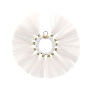 Pendentif éventail avec pompons en raphia 53 mm - Blanc - Doré x1|raw }}